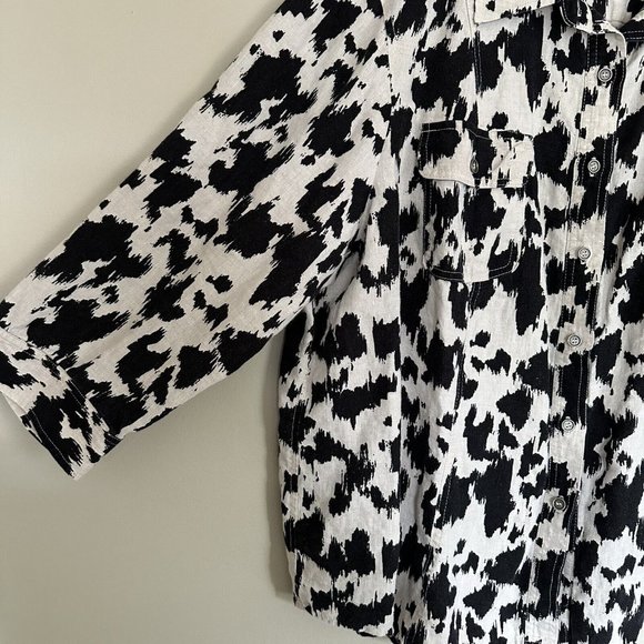 100% Linen Shirt Woman Blouse White Black Size 22W - Picture 4 of 6